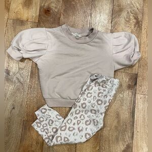 Beige Puff Sleeve Top and Leopard Print Pants Set-Jessica Simpson size 18 MNTHS